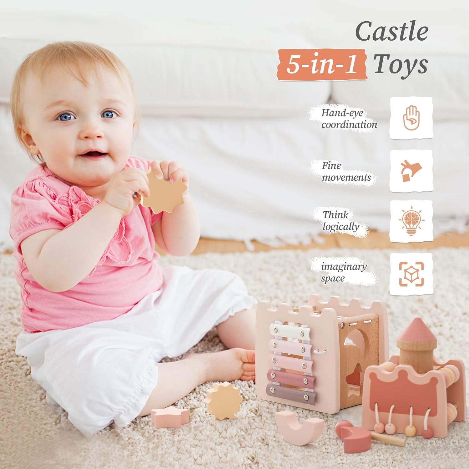 Esiz™ Kids Puzzle Game - Wooden Castle - Pink House - Esiz™